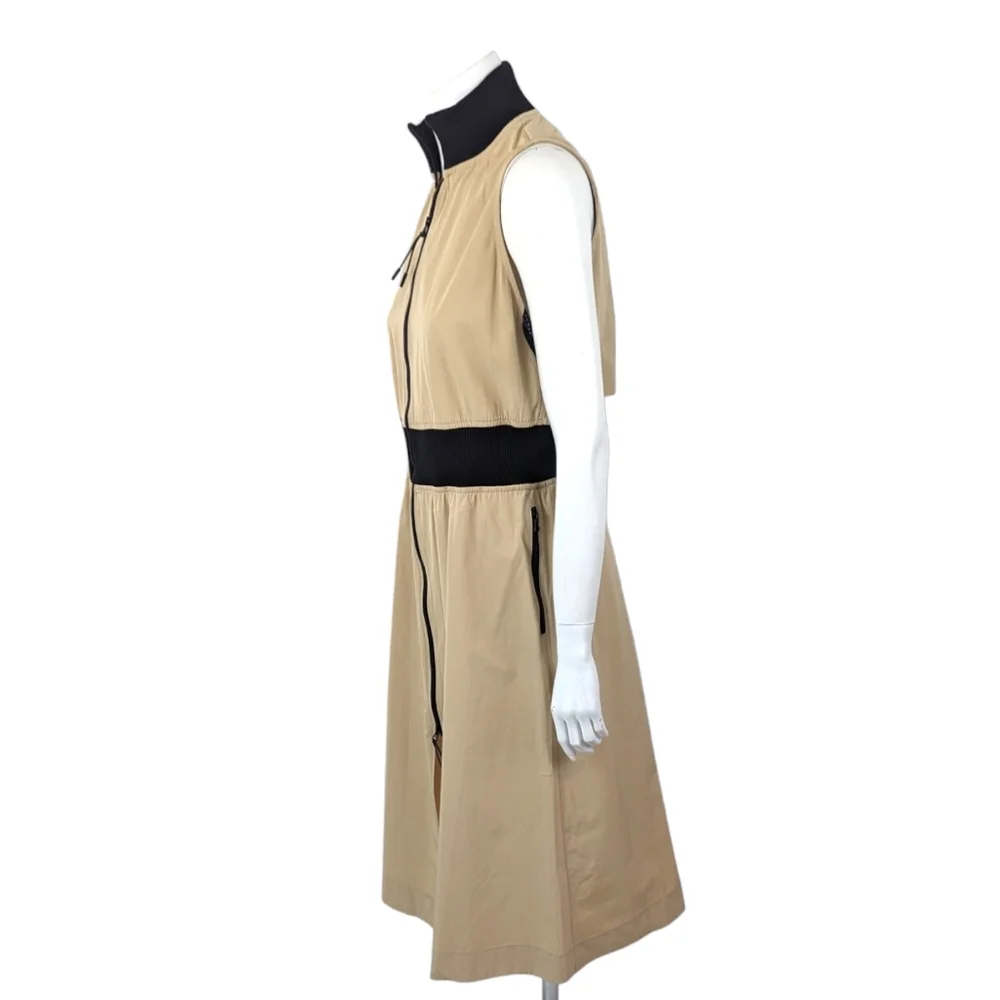 GSTQ 2 Way Zip Midi Dress NEW Womens Medium Beige Black Minimalist - Picture 6 of 14